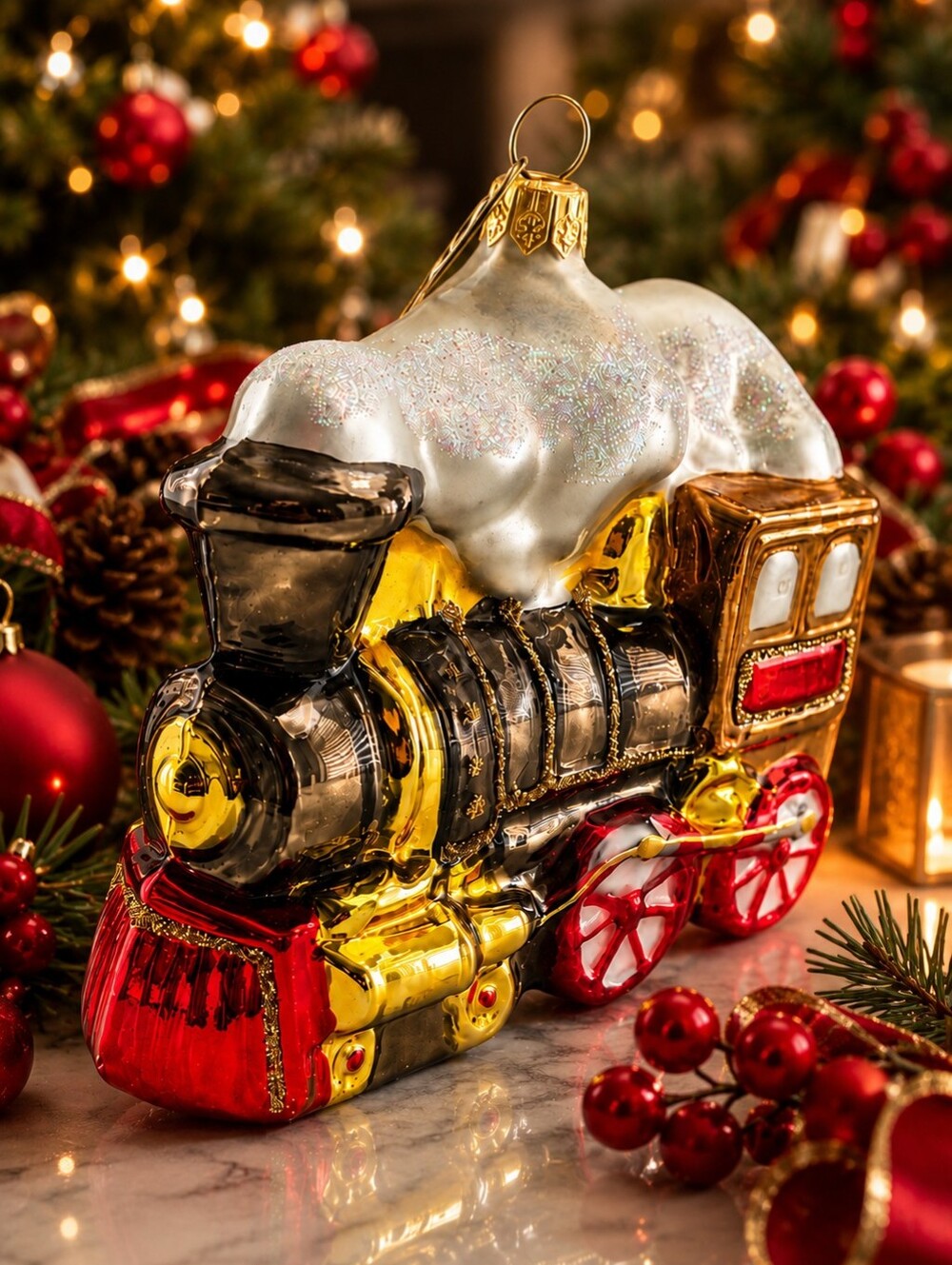Kurt Adler Polonaise Large Locomotive Blown Glass Train Ornament w/ Box